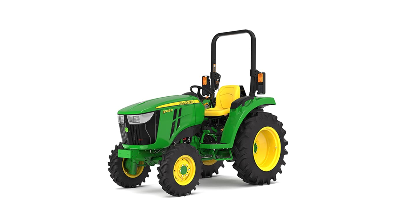Tracteur compact 3043D vu de l'avant gauche sur fond blanc