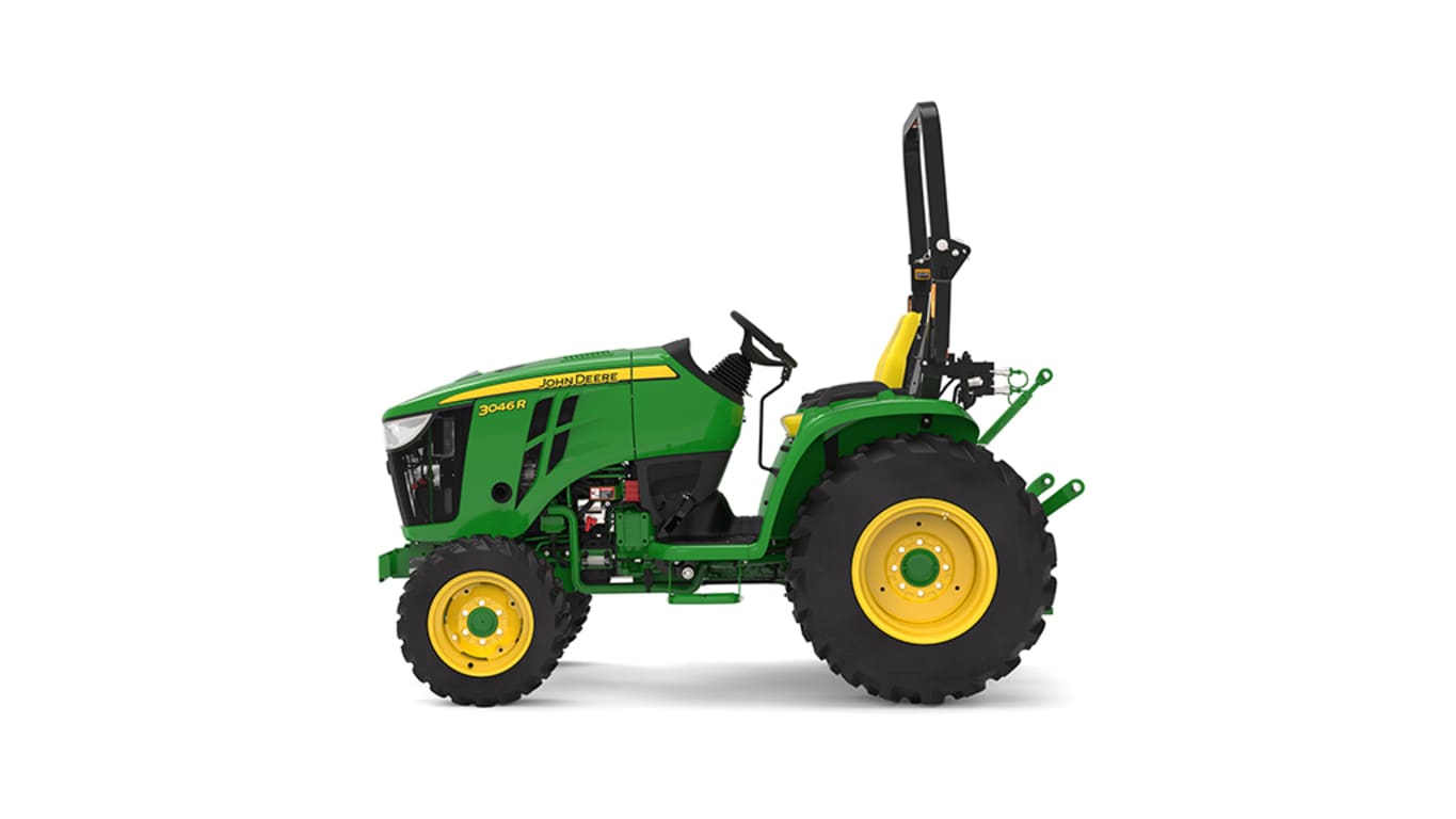 Left facing 3046R Compact Tractor on a white background