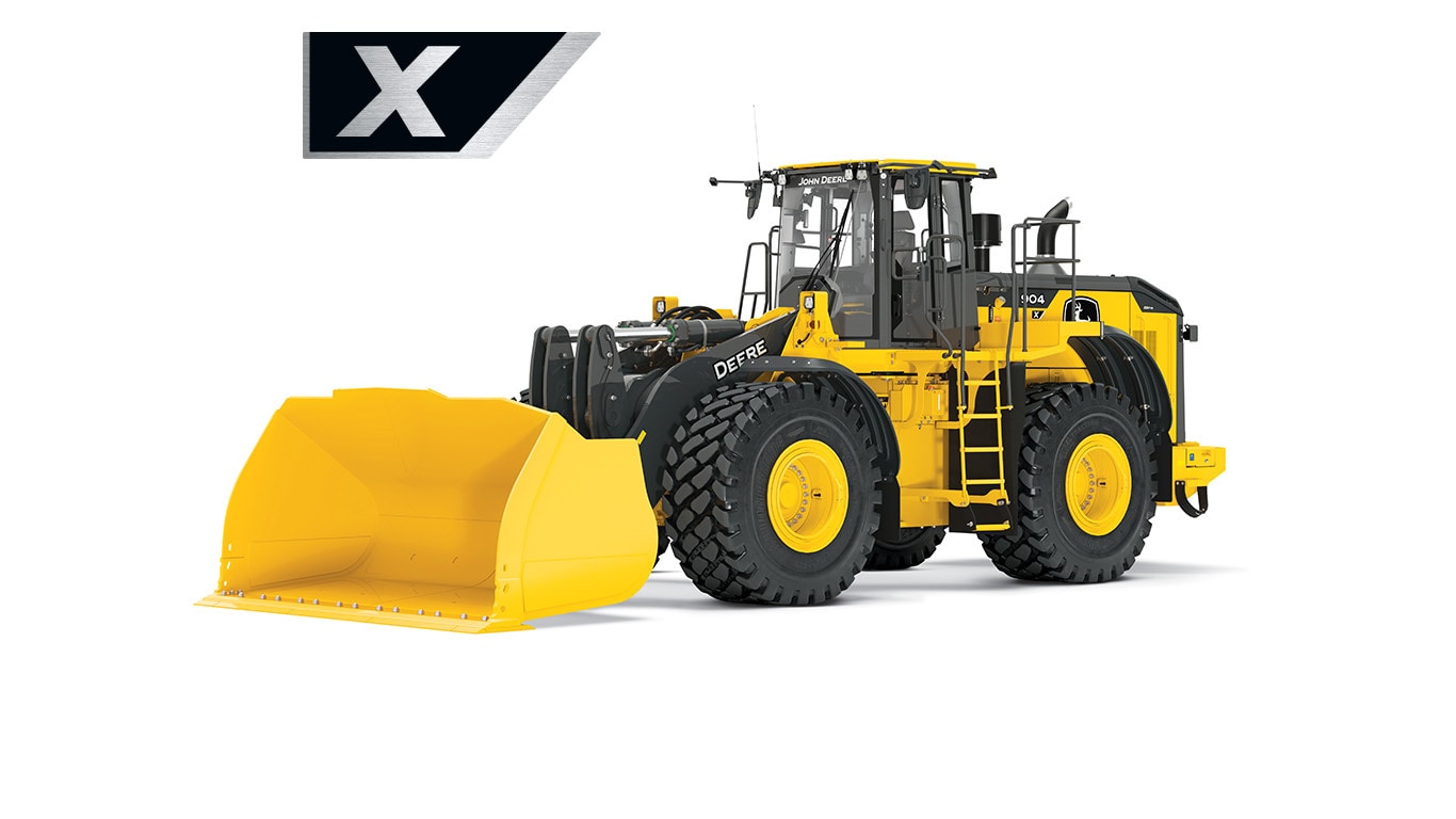 Chargeuse sur pneus 904 X‑Tier sur fond blanc