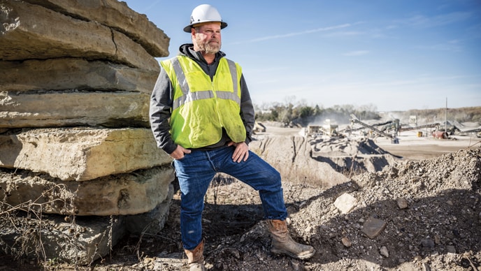 General Manager Tracy Link alertly scans the action around him on his quarry site