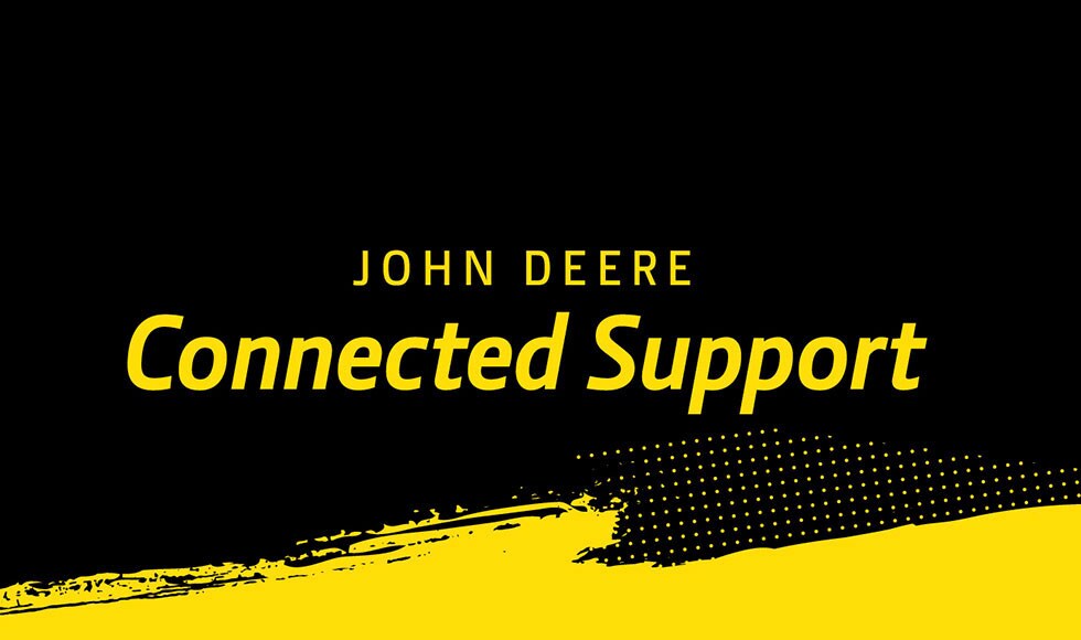 Texte John Deere Connected Support sur fond noir