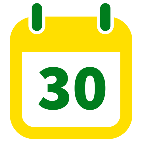 Illustration d'un calendrier vert et jaune avec le chiffre 30 au centre