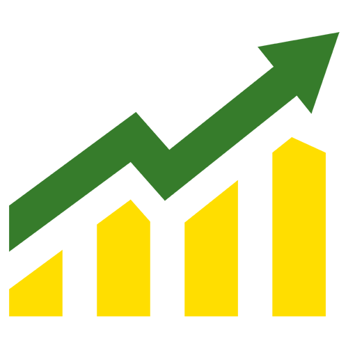 Green and yellow illustration with an increasing graph/chart with an arrow climbing up