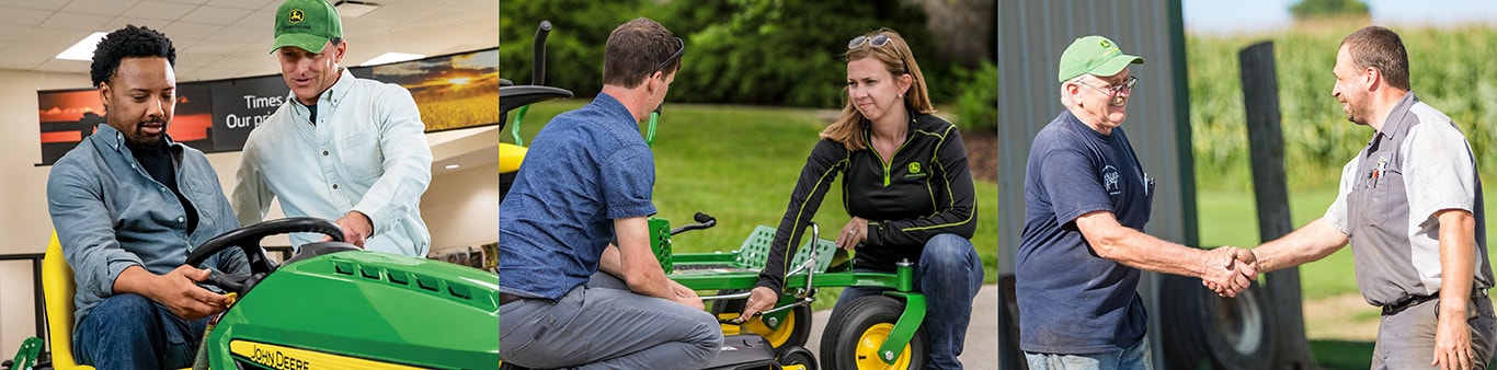 image collage of customers with dealers with Deere equipment