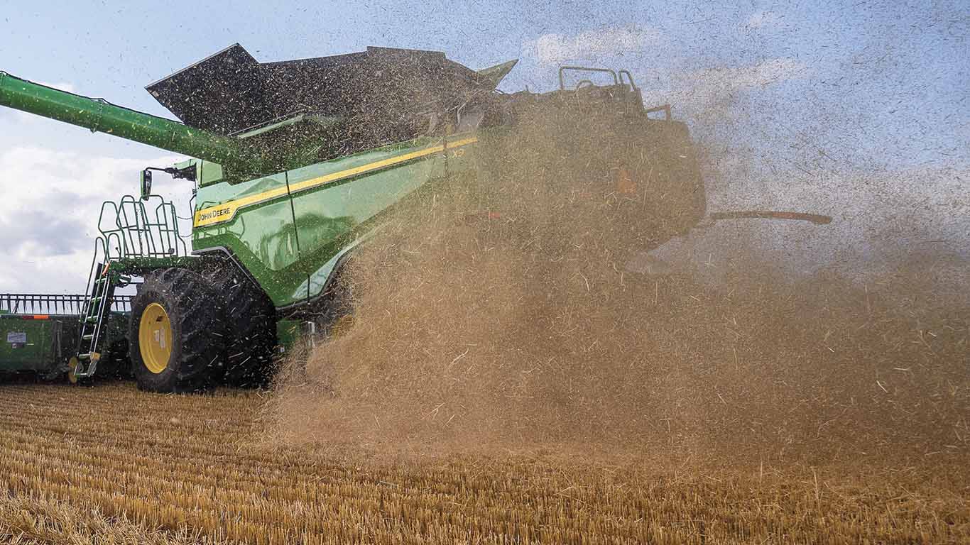 Combine in a wheat field