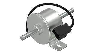 Un petit composant moteur avec arbre et boîtier.