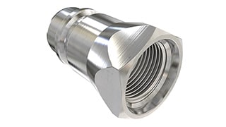 Un raccord métallique argenté.