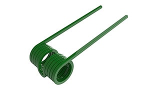 Une paire de dents de ramasseur de presse verte.