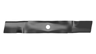 Une lame de tondeuse métallique avec des trous de fixation.