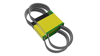 Une courroie en caoutchouc enroulée avec une bande jaune.