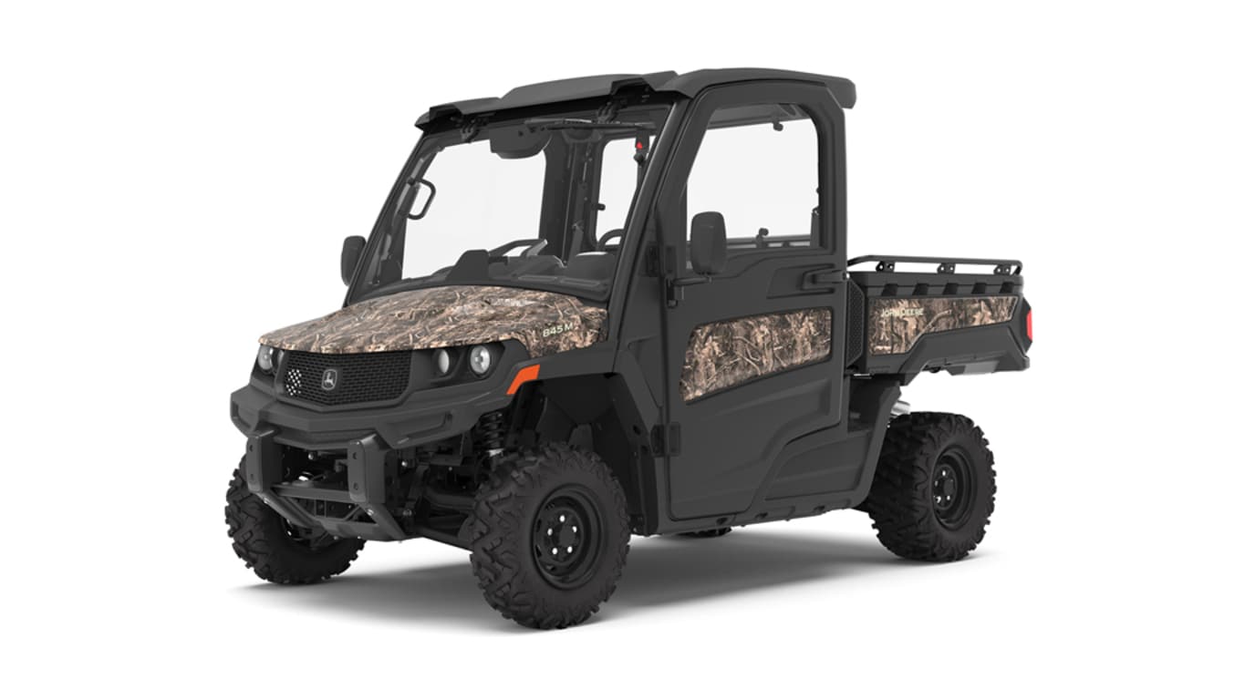 XUV 845M HVAC Cab in camo facing front left studio image