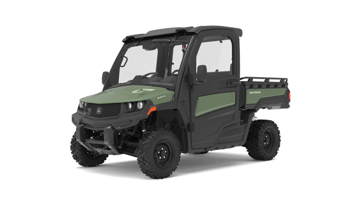 XUV 845M HVAC Cab in olive facing front left studio image