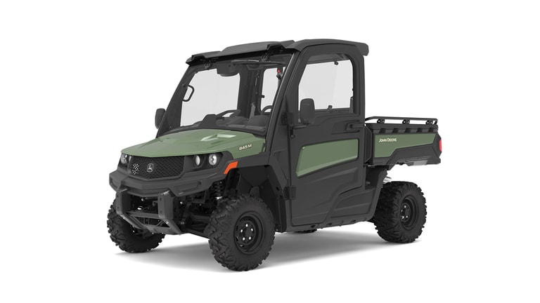 XUV 845M HVAC Cab in olive facing front left studio image