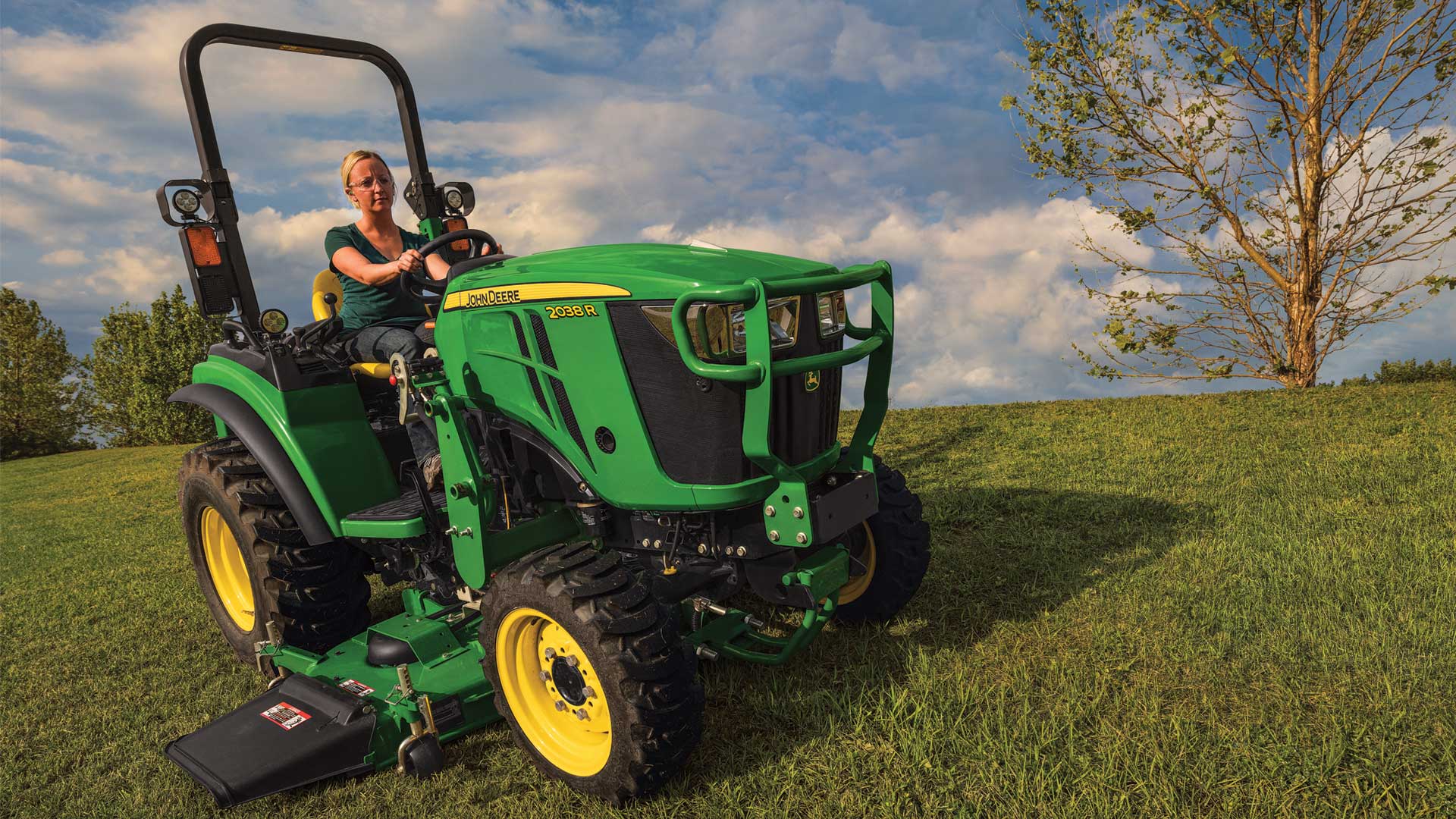 Tractor with mowing deck.