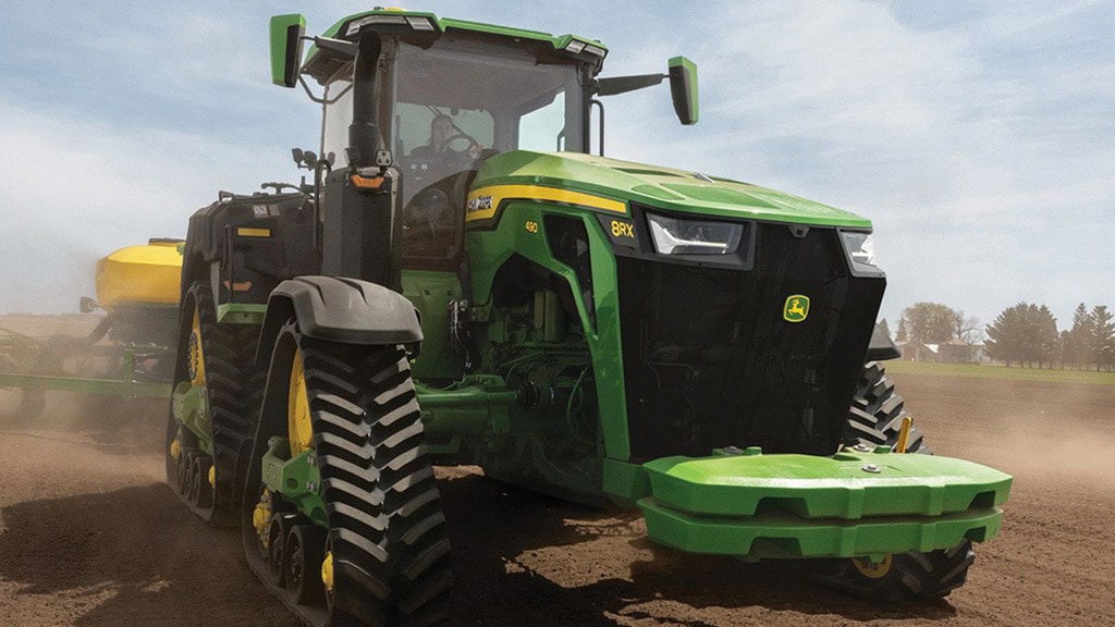 Close up view of 8RX 540 Tractor hood and decal.