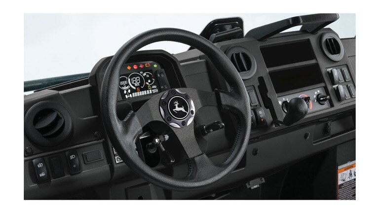 Closeup of sport steering wheel on XUV835M Honor Edition with HVAC