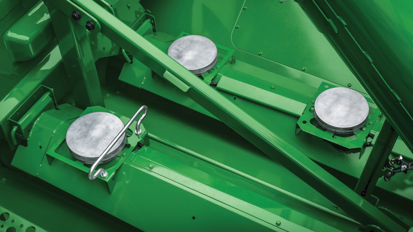 Close-up photo of ActiveYield™ calibration unit on a John Deere Combine