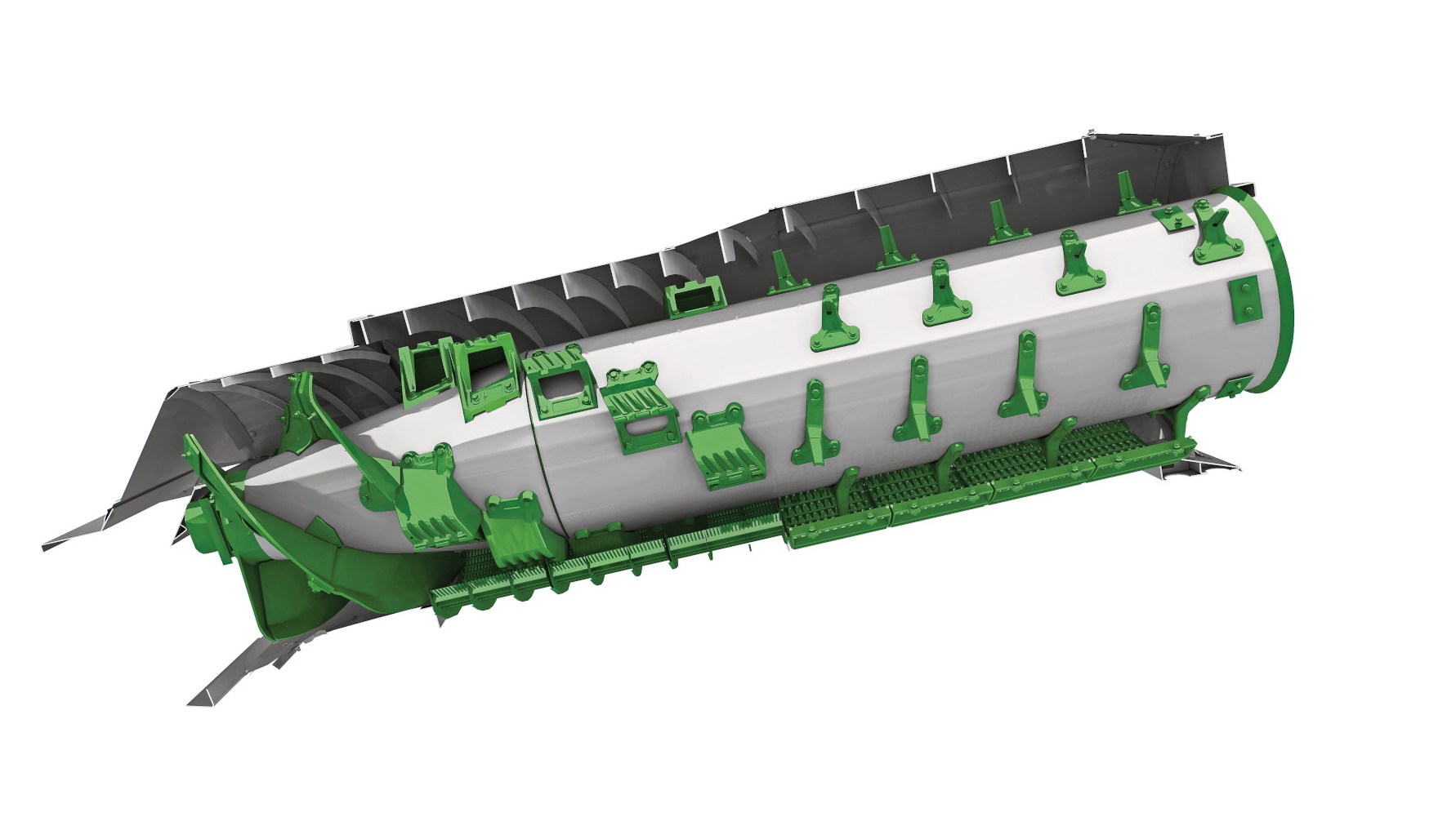 Close-up photo of the TriStream™ Rotor that's found on the John Deere S7 Combine, on a white background