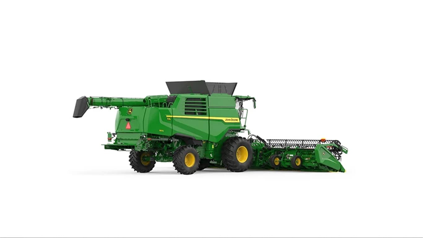 Image studio du côté arrière gauche de la moissonneuse-batteuse T6 800