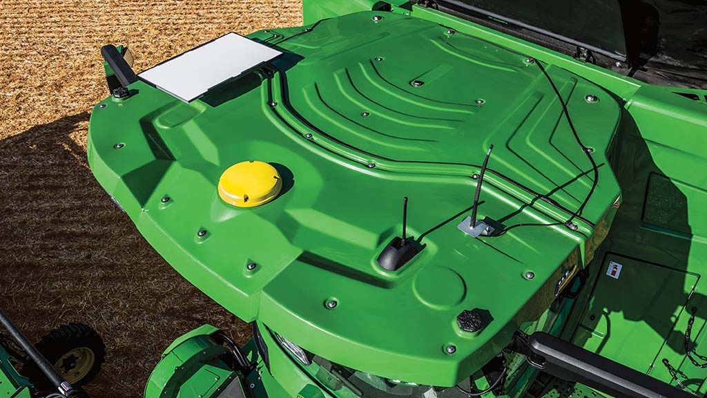 Vue aérienne du pavillon d’un tracteur équipé de JDLink™ Boost.