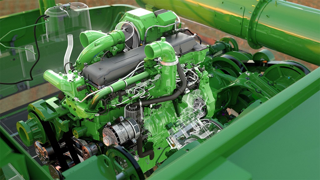 Photo du moteur PowerTech™ de 13,6 litres de John Deere dont est pourvue la moissonneuse-batteuse X9 John Deere.