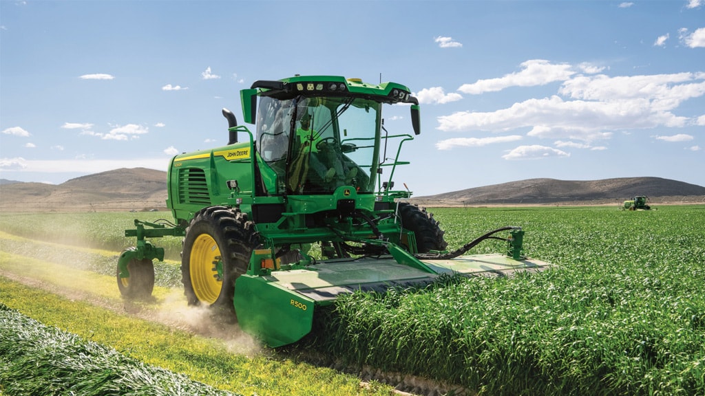 Image of windrower with rotary platform in field