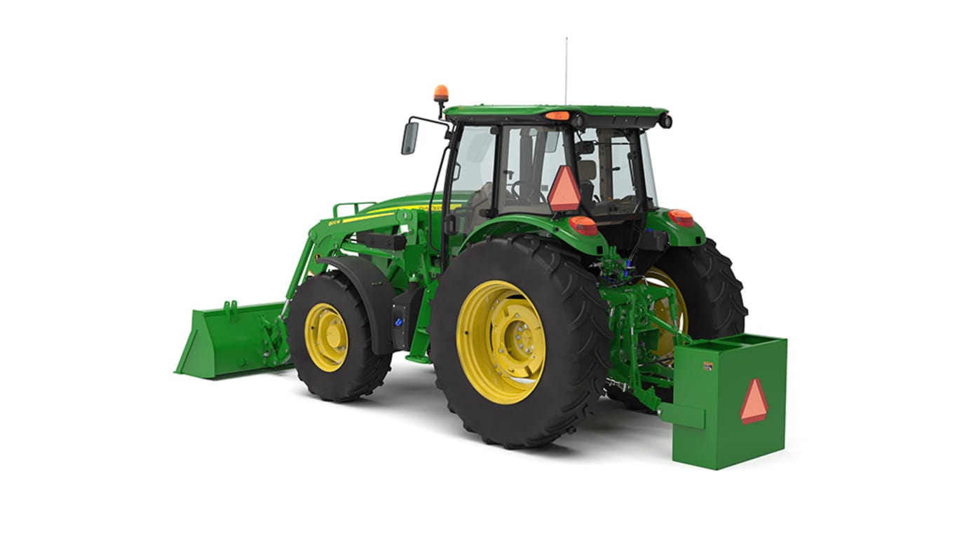 Rendu studio arrière gauche du chargeur 600M sur un tracteur 6105E