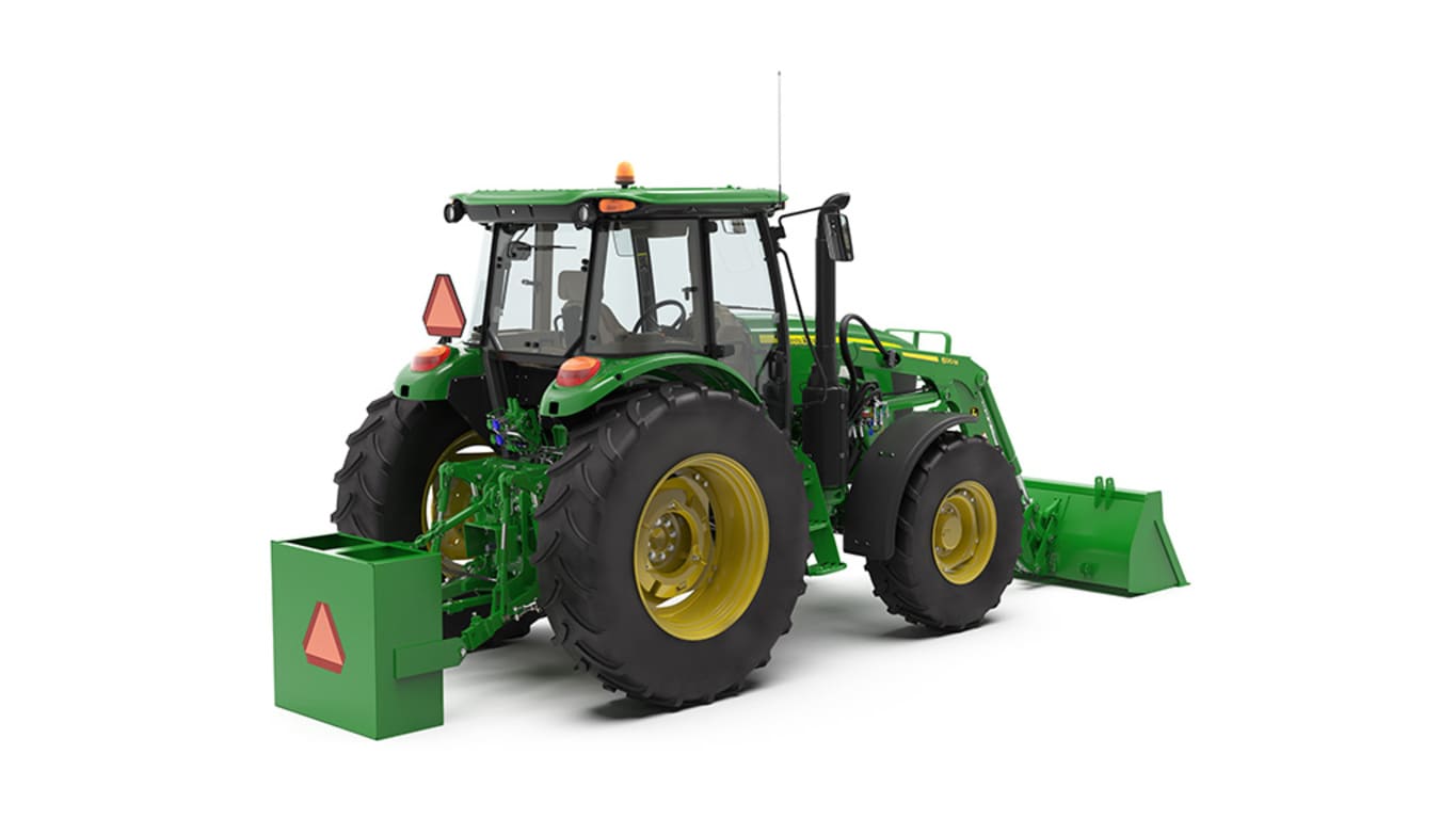 Rendu studio arrière gauche du chargeur 600M sur un tracteur 6105E