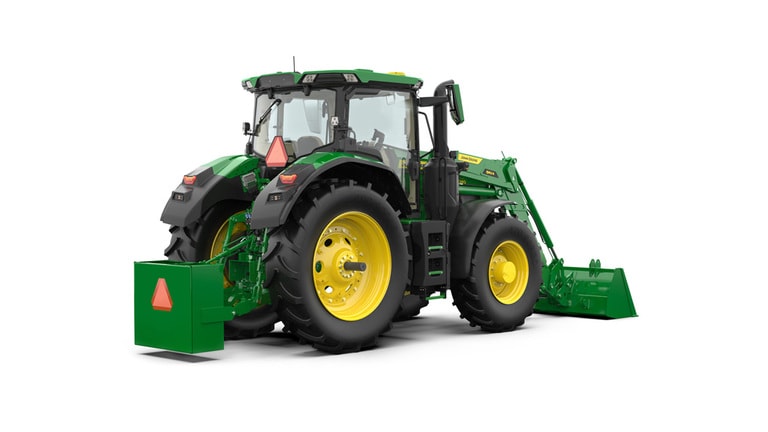 Image en studio arrière droite d’un chargeur 662R monté sur un tracteur 6R 240