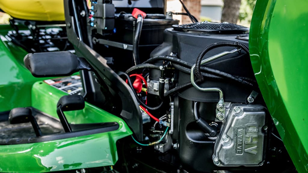 closeup of a mower power system