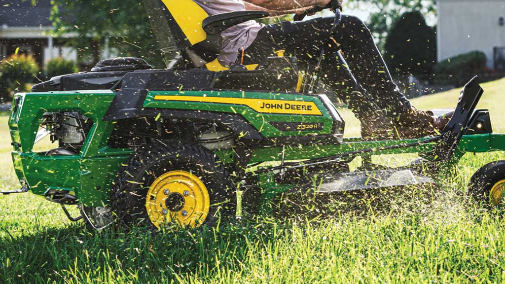 Close up of the Z320R deck mowing a yard