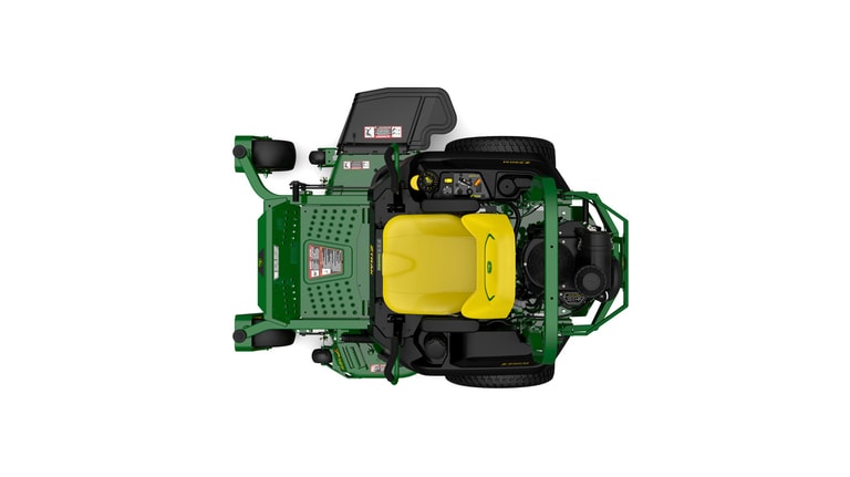 A top-down studio shot of a green zero-turn mower on a white background.