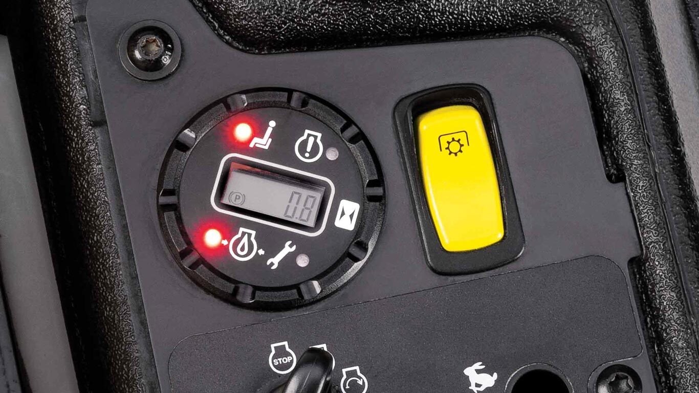 A close-up of the console of a Z740R zero-turn mower.