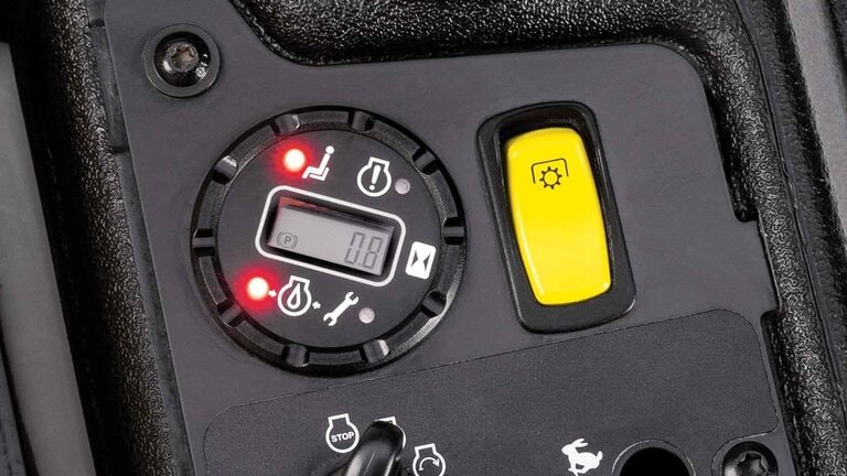 A close-up of the console of a Z740R zero-turn mower.