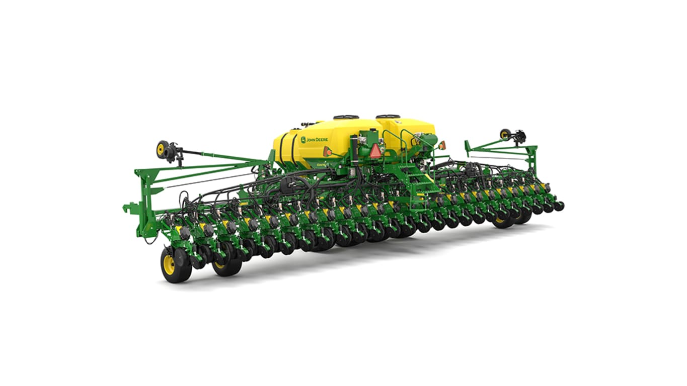 Image studio d'un semoir de précision&nbsp;DB44NT à 24&nbsp;rangs vu de l'arrière gauche