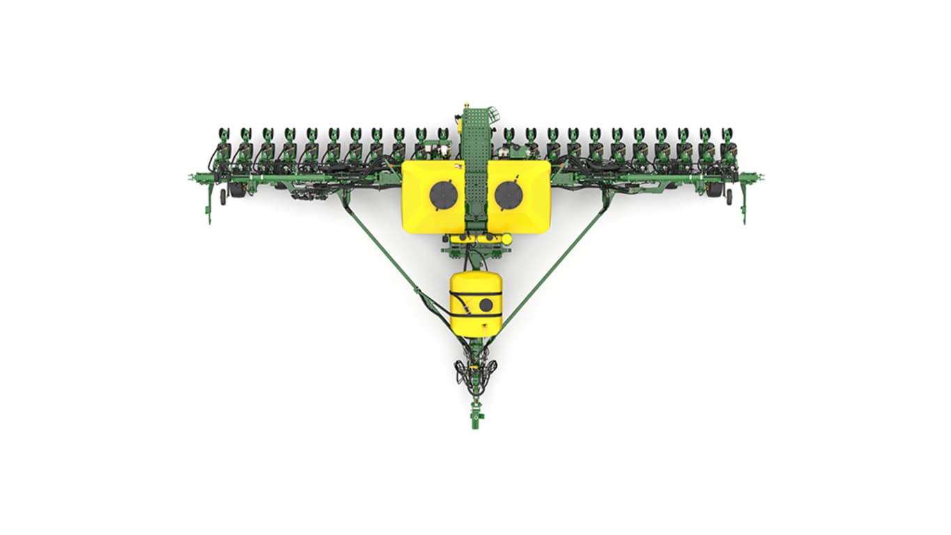 Image studio d'un semoir de précision&nbsp;DB44NT à 24&nbsp;rangs vu de dessus