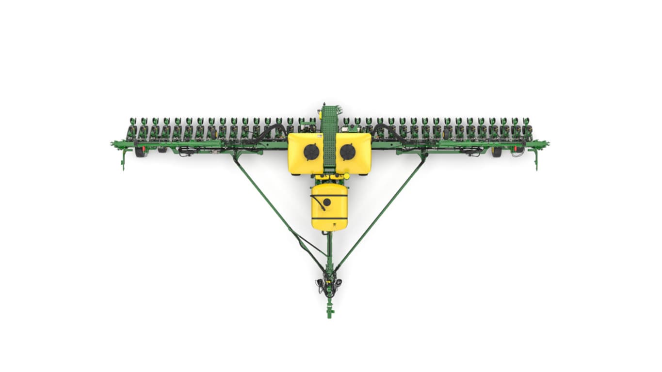 Image studio d'un semoir de précision&nbsp;DB60 à 36&nbsp;rangs vu de dessus