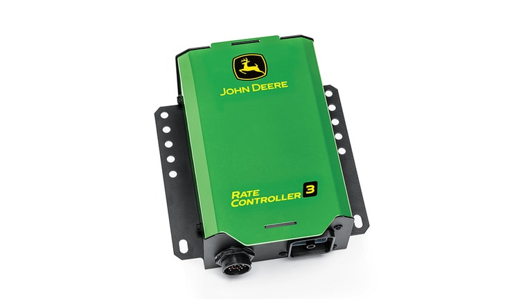 Contrôleur de débit John Deere 3 vert avec supports noirs et connecteurs
