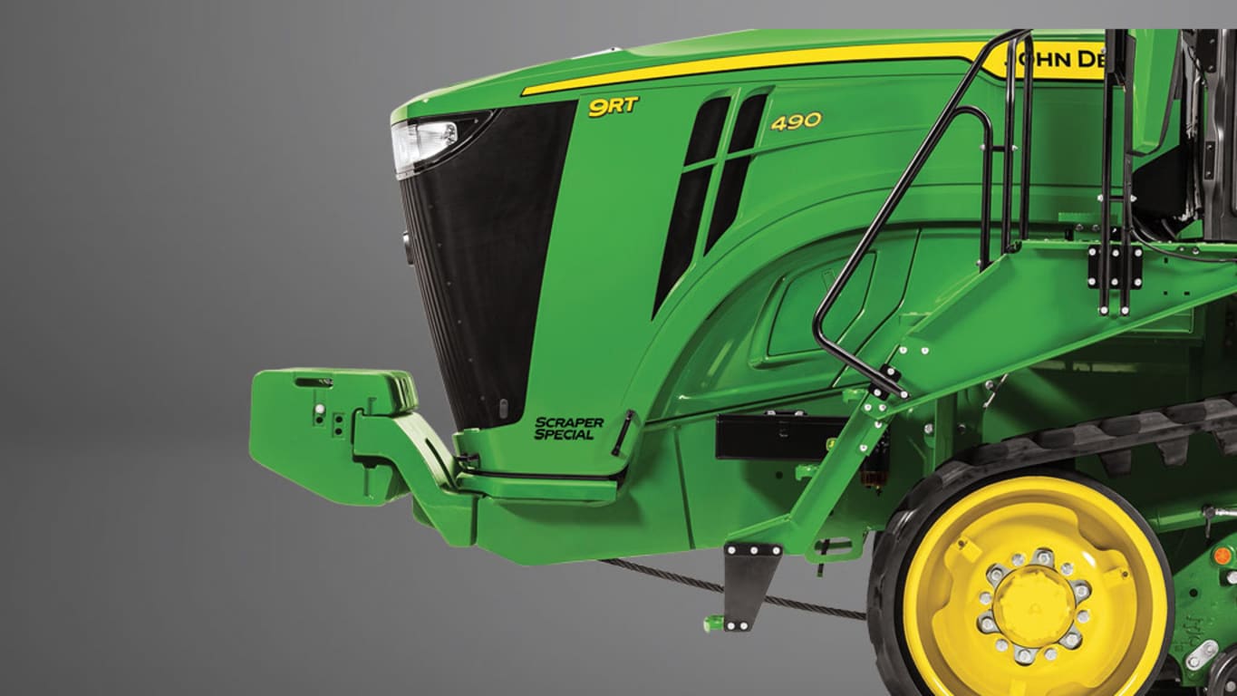 Side view image of front of a 9RT 490 Scraper Special Tractor