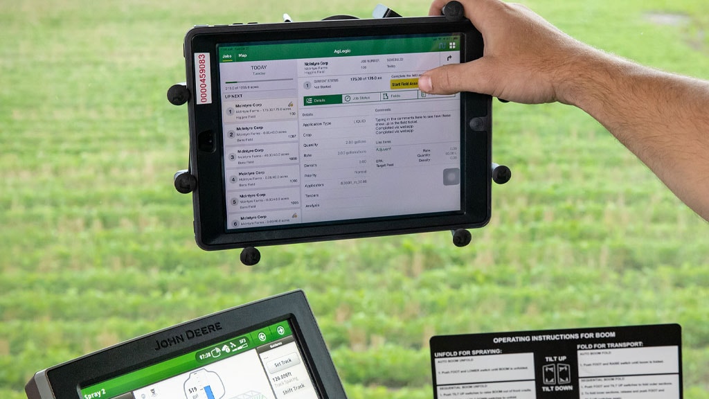 John Deere Operations Center PRO in a Hagie sprayer cab