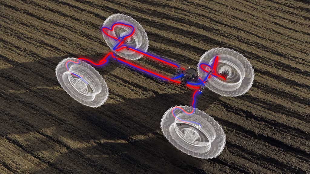 illustration technique d'un châssis où les roues motrices sont indiquées