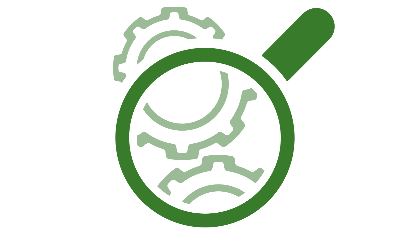 Icon of magnifying glass on gears