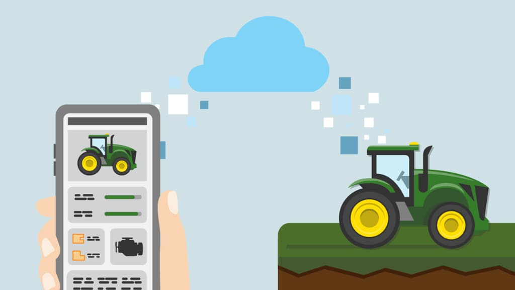 icon of a mobile phone communicating with a tractor