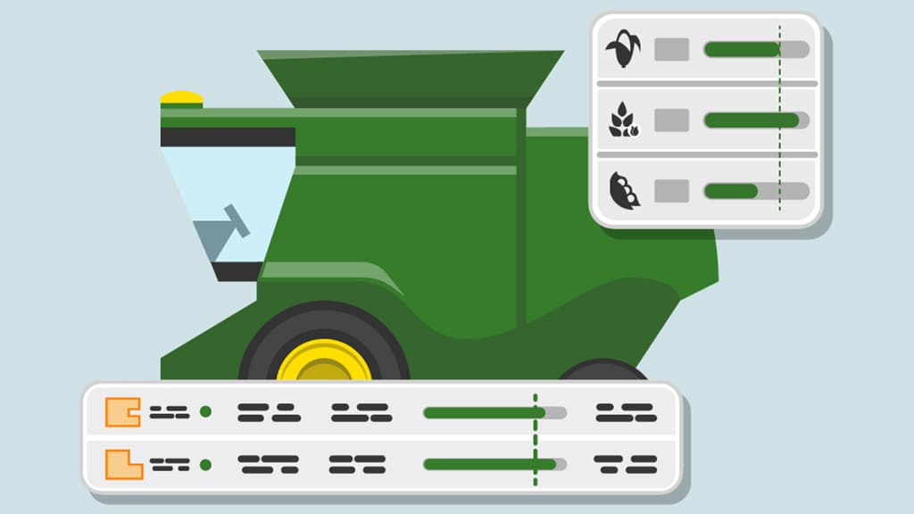 icon of piece of equipment with reports on various crops