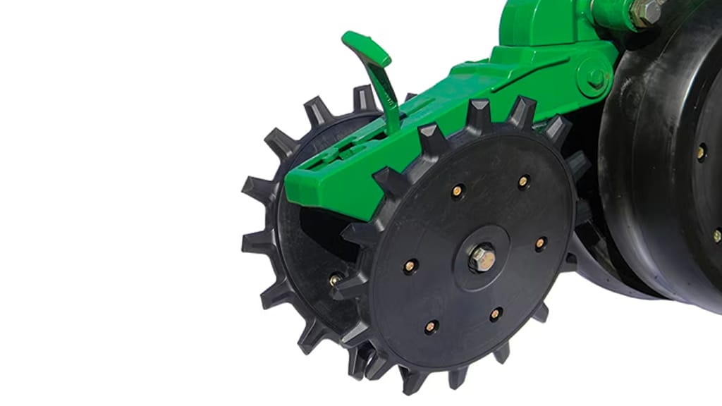 Close up view of Yetter twister closing wheels