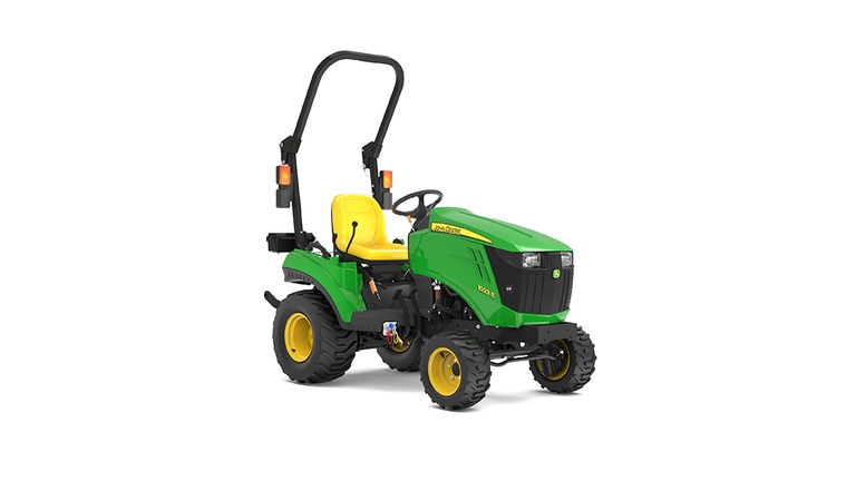 Vue avant droite du tracteur compact 1023E.