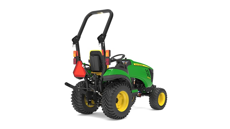 Vue arrière droite du tracteur compact 2025R.