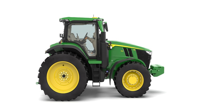 Photo studio sur fond blanc d'une tracteur 7R 210 vue de droite