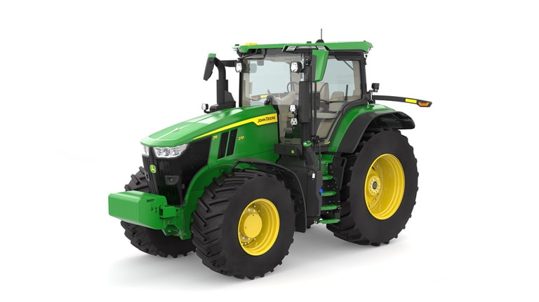 Photo studio sur fond blanc d'une tracteur 7R 270 vue de l'avant gauche