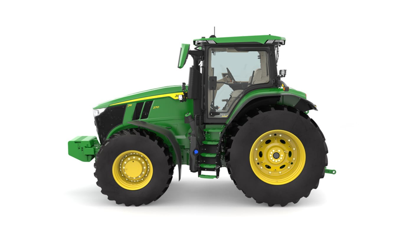 Photo studio sur fond blanc d'une tracteur 7R 270 vue de la gauche